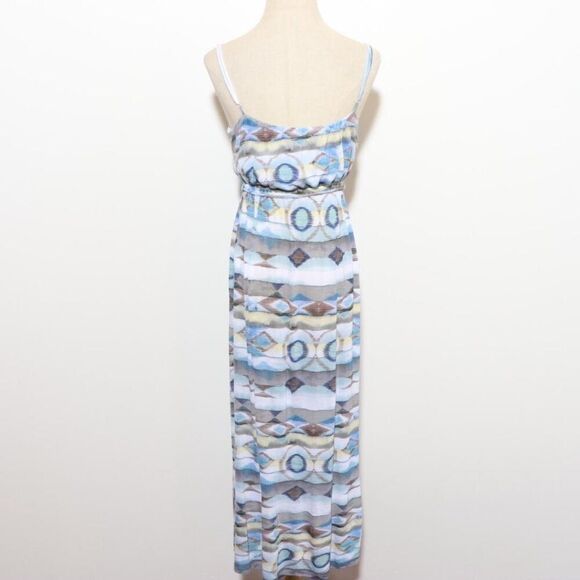 QSW QUICKSILVER blue white yellow tribal print empire waist maxi dress XS - Picture 2 of 11